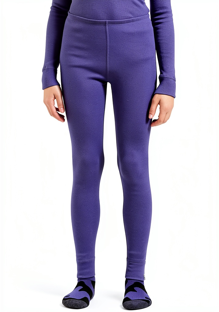 Leggings sportive Odlo Active Warm Eco bambine 8 anni viola indossate da una bambina su un prato primaverile