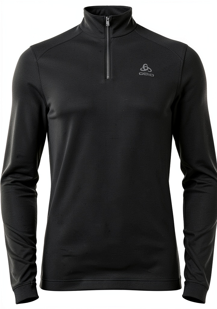 Uomo che indossa il maglione Odlo Half Zip durante una corsa all'aperto