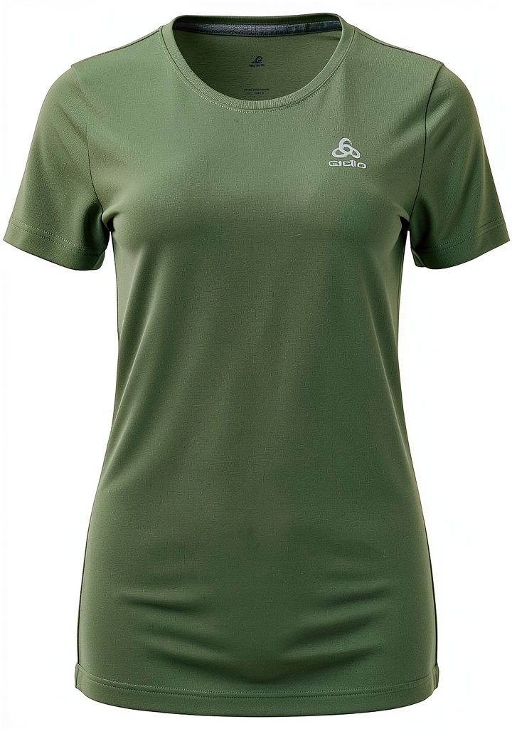 T-Shirt odlo f-dry 550821 indossata da una donna mentre corre su un sentiero di montagna