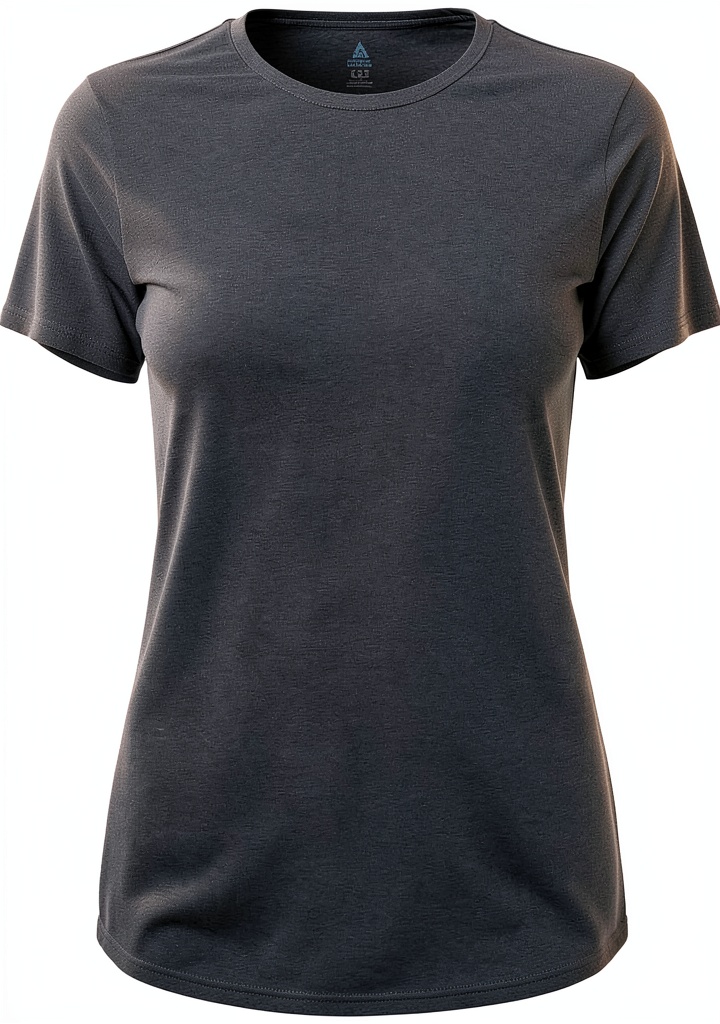 T-shirt Donna Odlo Essential 365 Nero Maglia Sportiva su un tavolo di legno, vista frontale