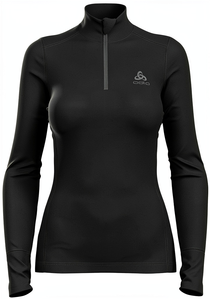 Donna che indossa la maglia termica Odlo Merino 260 durante una pausa in un sentiero di montagna
