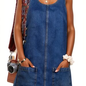 M3L Vestito Vintage Mini senza maniche a vita media con scollo rotondo-0