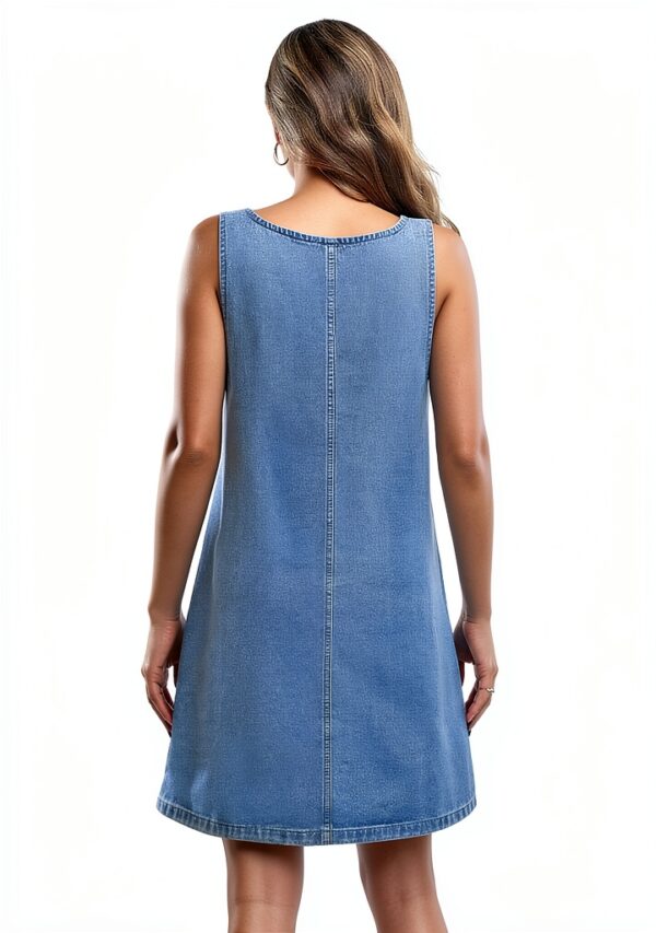 Mini abito denim donna M3L114BL1L tinta unita girocollo senza maniche-3