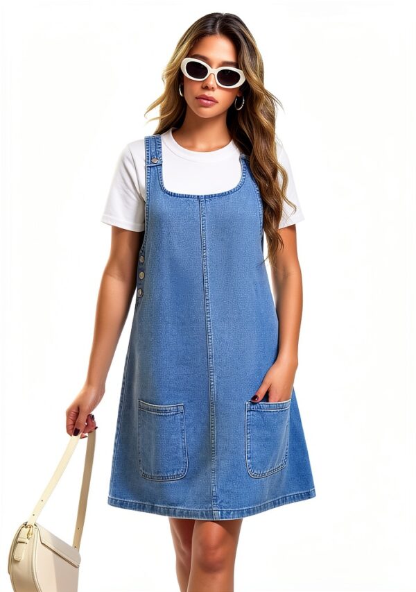 Mini abito denim donna M3L114BL1L tinta unita girocollo senza maniche-2