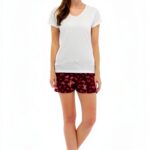 Pigiama donna Tom Franks con collo a V top bianco e shorts rossi-0