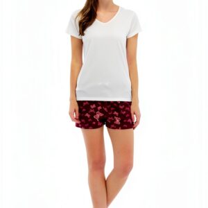 Pigiama donna Tom Franks con collo a V top bianco e shorts rossi-0