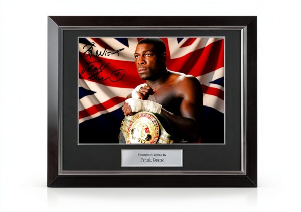 Exclusive Memorabilia Foto di Boxe autografata da Frank Bruno: Campione WBC. Cornice Deluxe-0